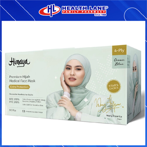 HIMAYA PREMIUM  FACE MASK 4 PLY 50'S (HIJAB)- OCEAN BLUE (MINT)
